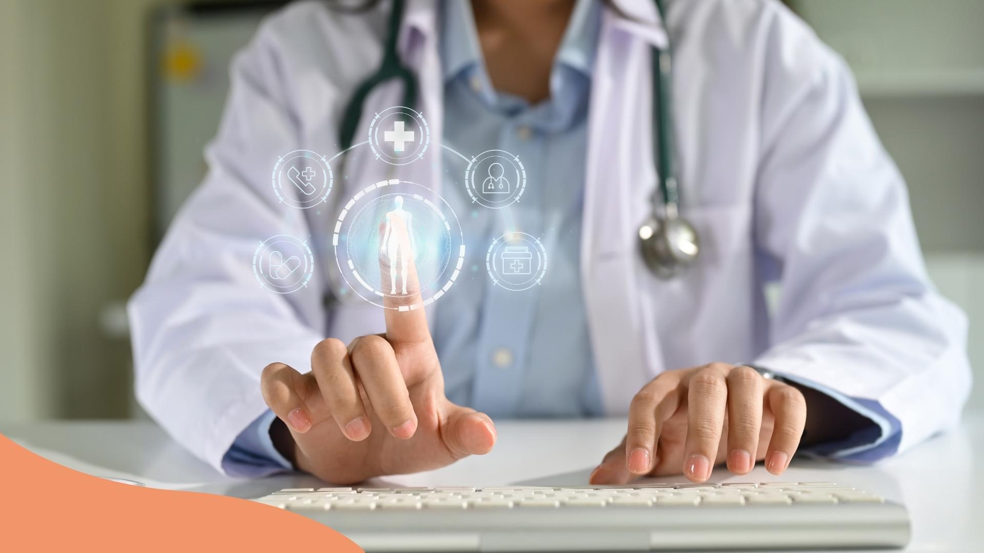 Médecin utilisant des outils numériques avancés et l’intelligence artificielle pour optimiser les traitements de reproduction assistée